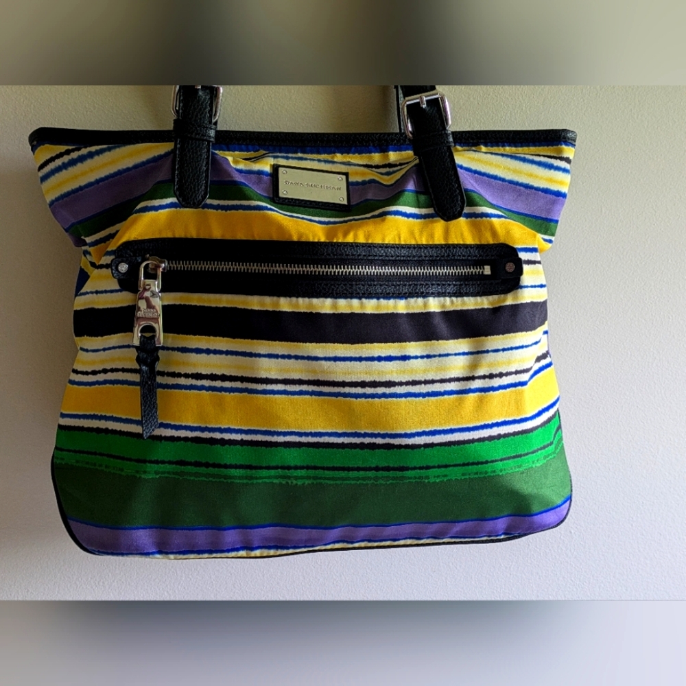 Dana Buchman Tote Womens Large Striped Polyester Shoulder Bag Cloth & Lightwt